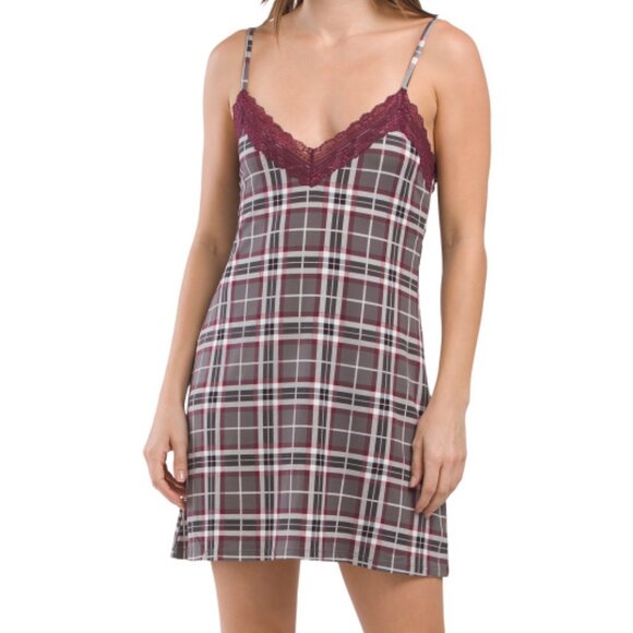 NWT I Collection Plaid Print Chemise Lace Trim & Matching Robe. Women's Medium. - Picture 2 of 13